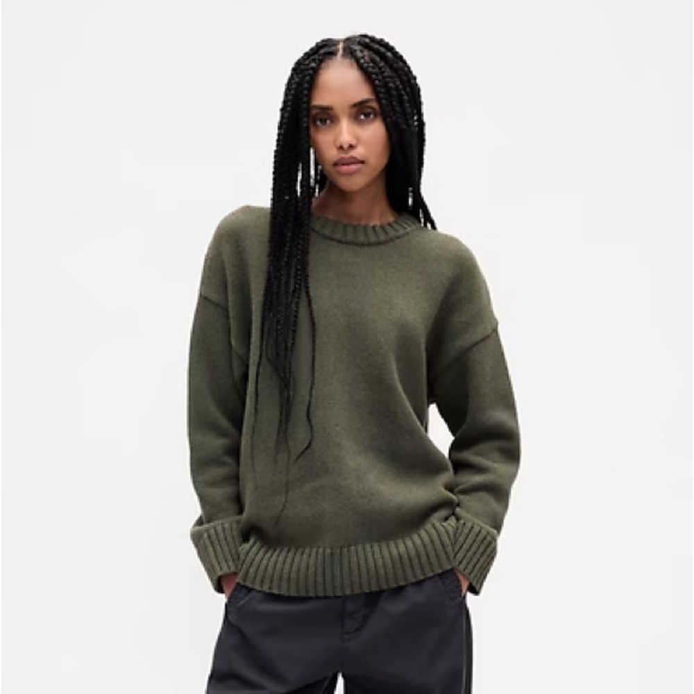Gap 100% Cotton Oversized Crewneck Sweater Army Green S